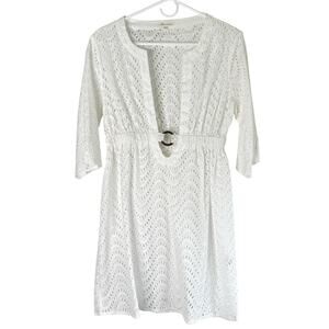 Shoshanna White Eyelet Coverup Dress with Belt Loop Detail% Cotton Medium New